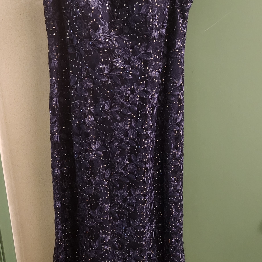 Alex Evenings Navy Sequin Lace Maxi Dress
